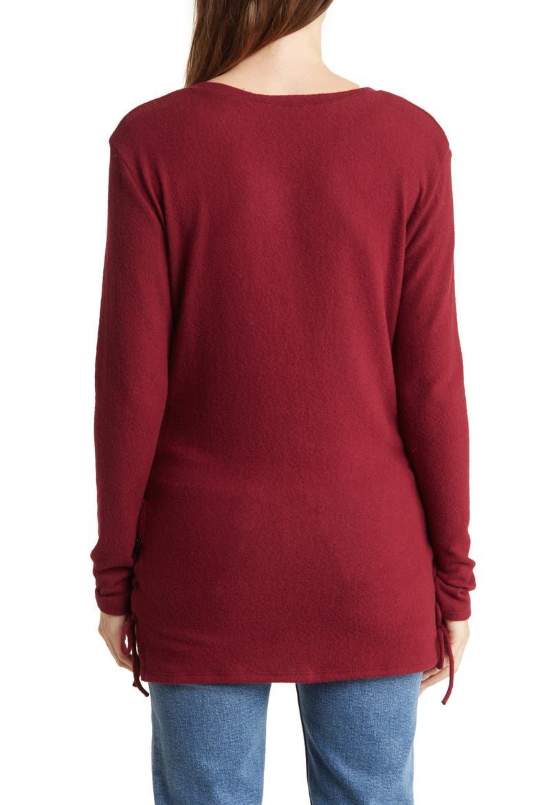 V-Neck Dolman Sleeve Double Lace-Up T-Shirt, Alternate, color, RHODONITE