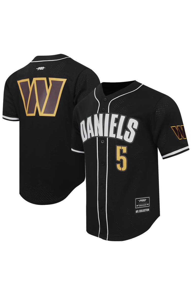 PRO STANDARD Men's Pro Standard Jayden Daniels Black Washington Commanders Mesh Button-Up Baseball Jersey, Main, color, 