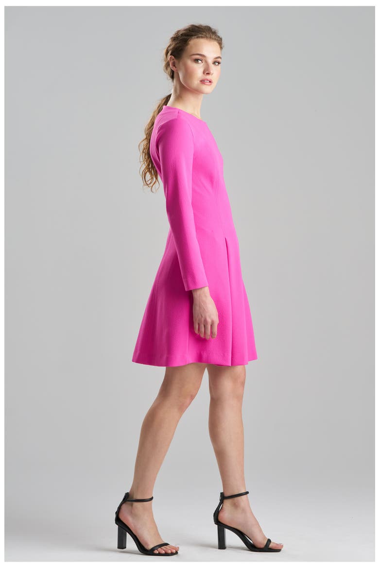 Scuba Crepe L/S Pleated Dress, Alternate, color, ROSE PINK