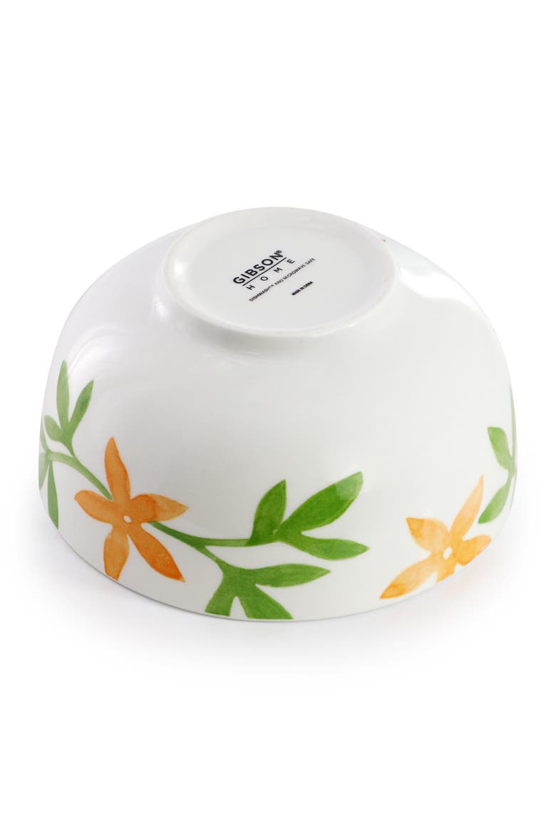 2 Piece Fine Ceramic Cereal Bowl Set in Floral, Alternate, color, Orange