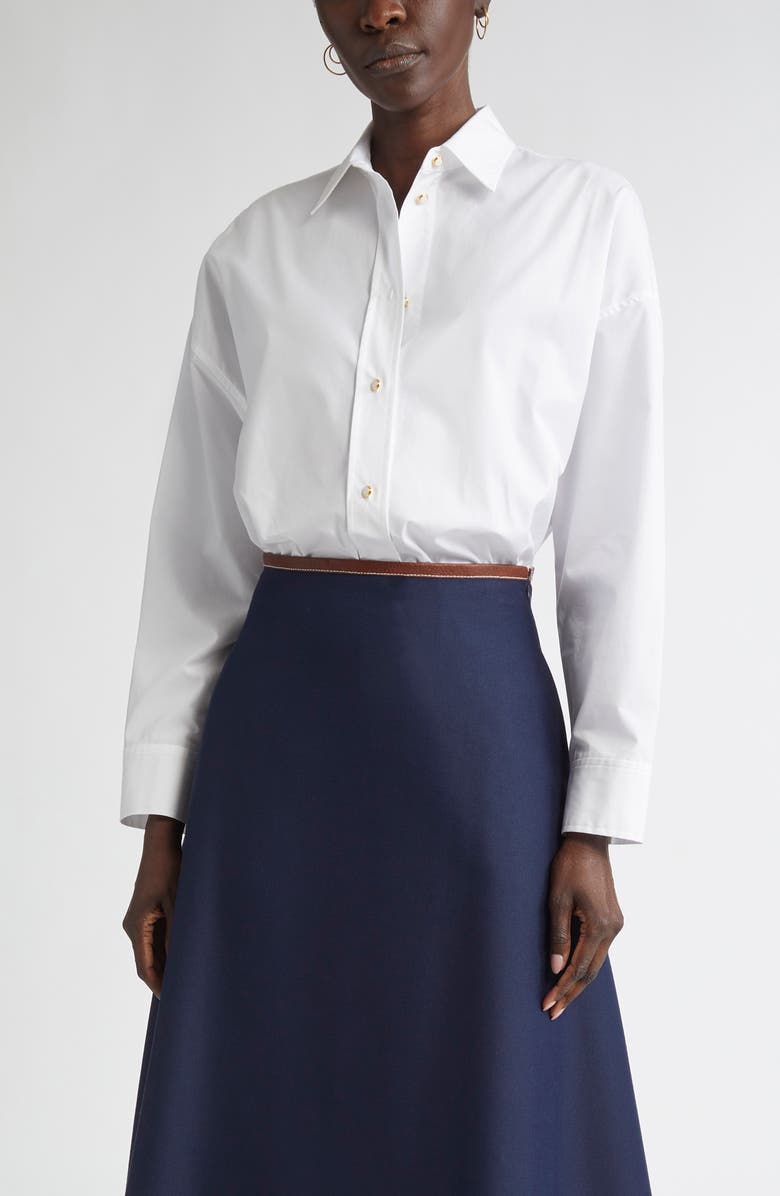 ST. JOHN Cotton Poplin Button-Up Shirt, Main, color, Classic White