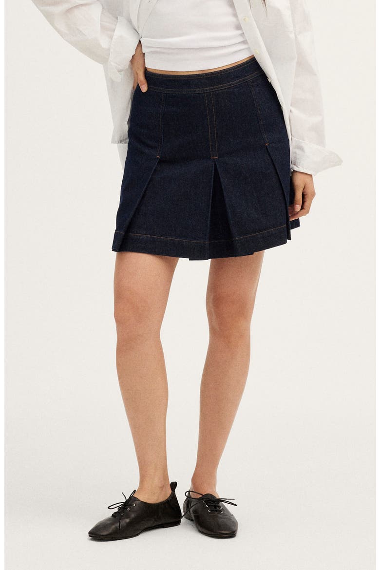 Denim Pleated Miniskirt, Main, color, RINSE WASH