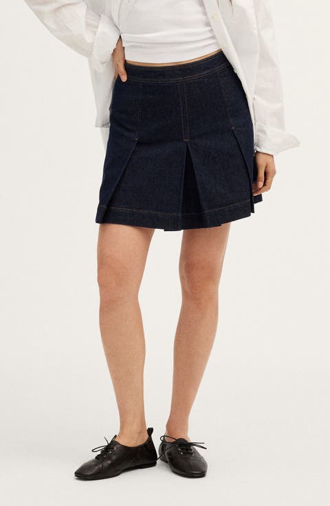 Denim Pleated Miniskirt