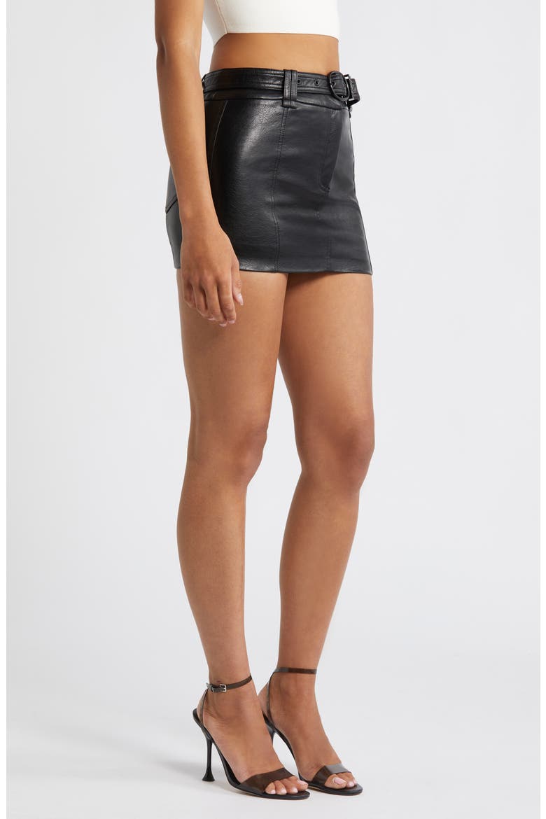 Belted Faux Leather Miniskirt, Alternate, color, BLACK