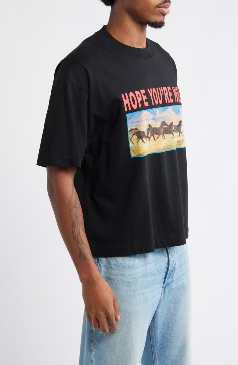 JUNGLES Horses Cotton Graphic T-Shirt, Alternate, color, Black