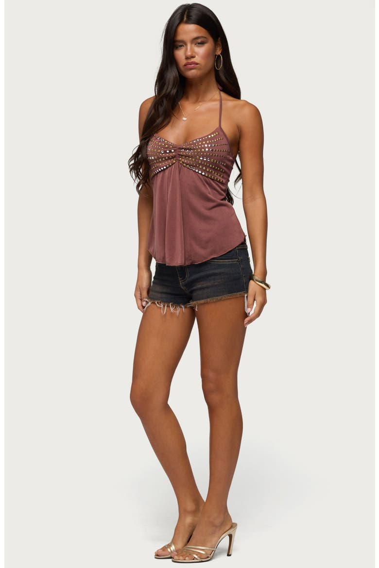Ivana Studded Halter Top, Alternate, color, BROWN