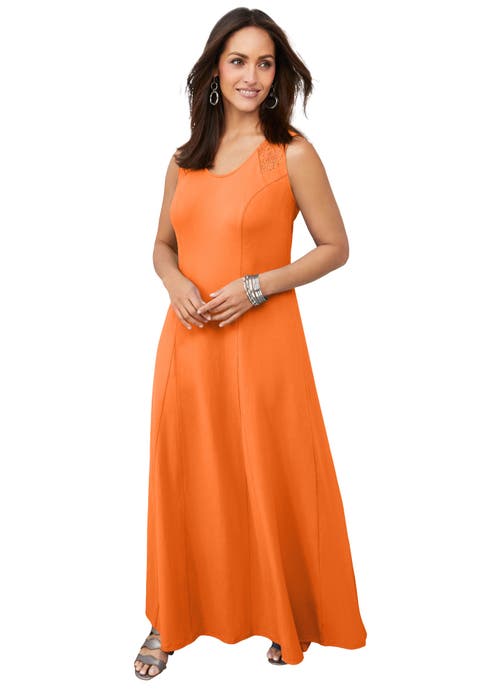 Stretch Cotton Crochet-Back Maxi Dress (Plus)