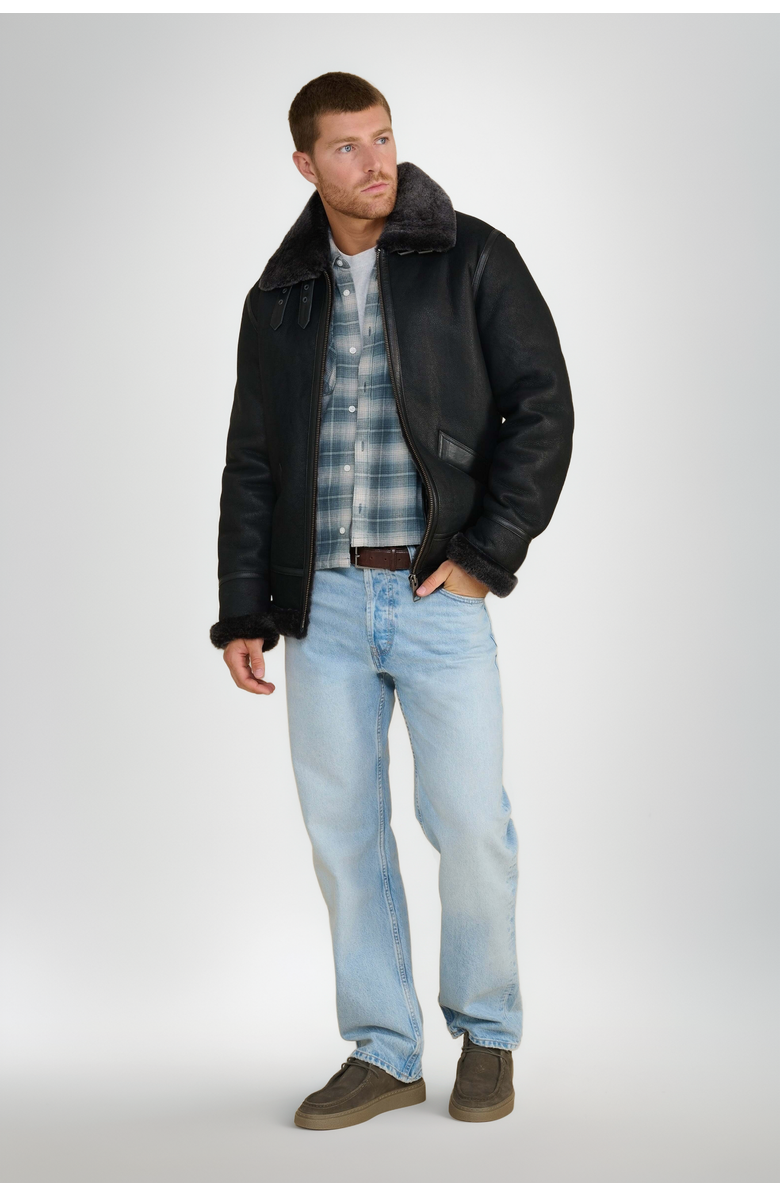 Furniq UK Frederick Shearling Aviator Jacket, Alternate, color, Black