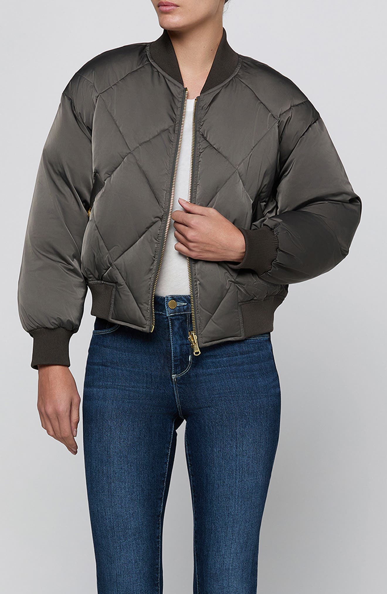 L'agence Violeta Reversible Bomber Jacket In Gry Olive/charcoal Herringbone