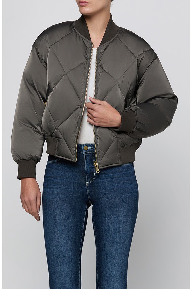 Violeta Reversible Bomber Jacket, Main, color, GRY OLIVE/CHARCOAL HERRINGBONE