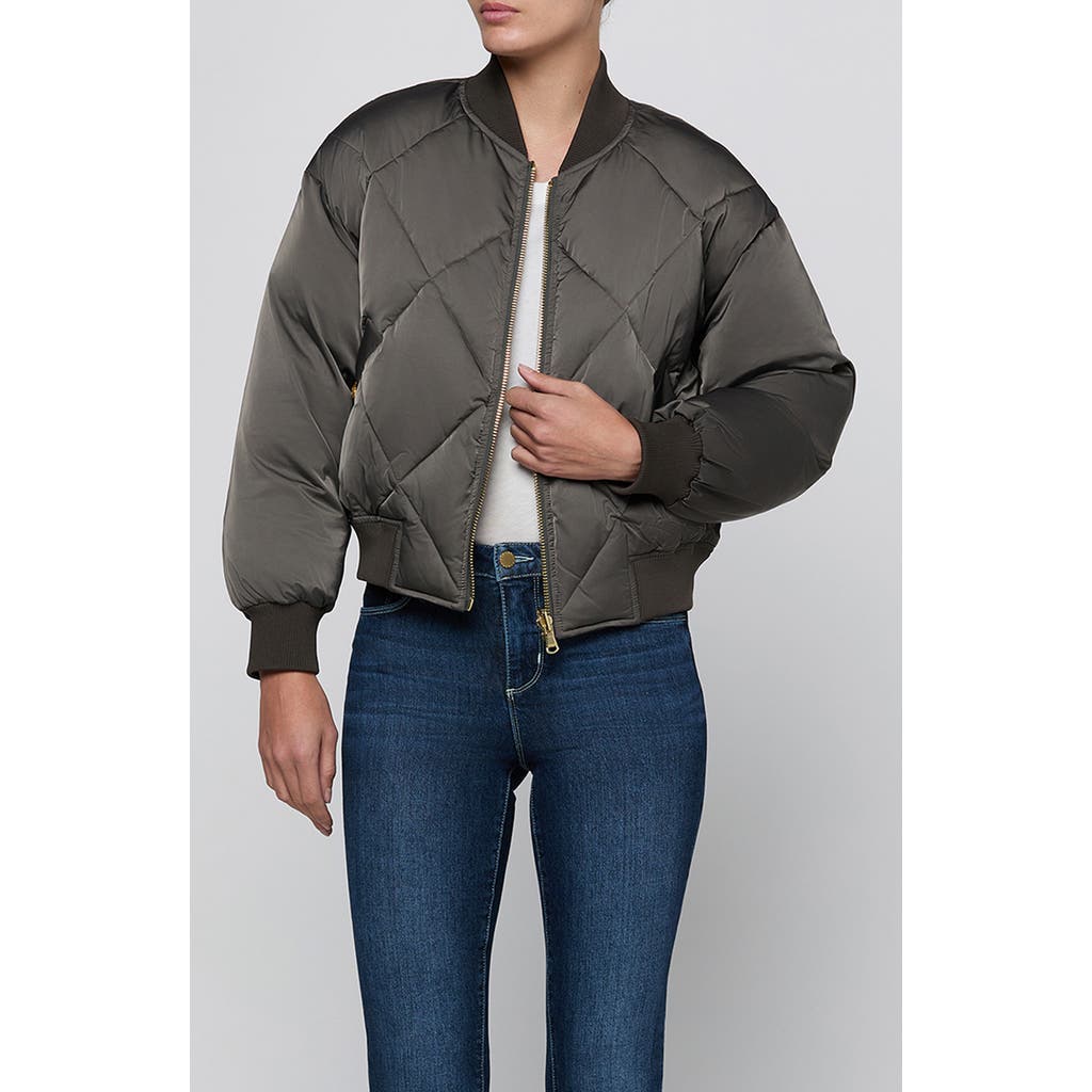 L'agence Violeta Reversible Bomber Jacket In Gry Olive/charcoal Herringbone