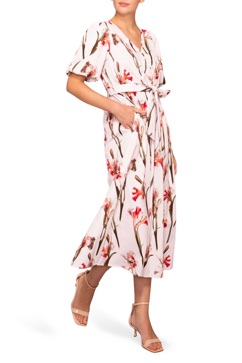Tie Waist Midi Dress, Alternate, color, IVORY RED