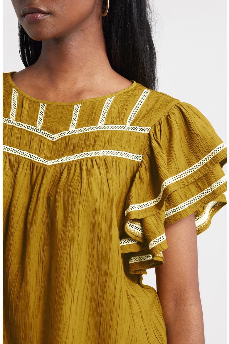 Double Ruffle Sleeve Top, Alternate, color, OLIVE OIL
