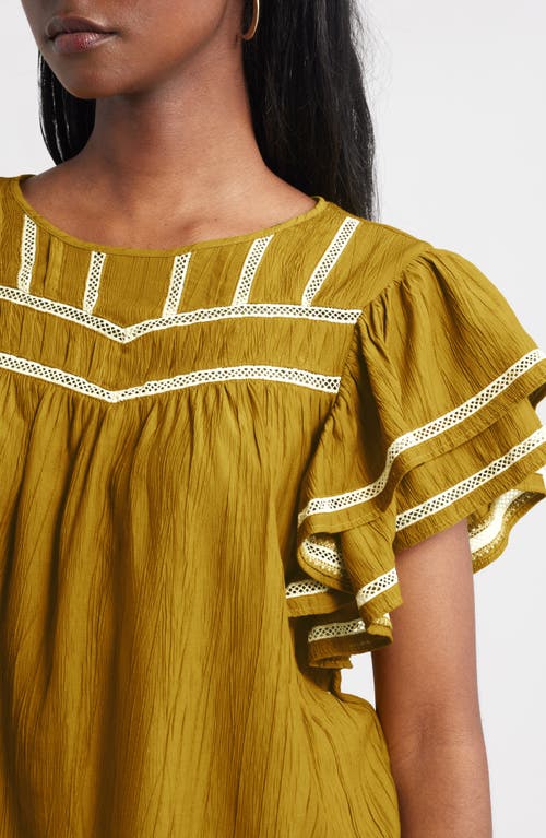 Treasure & Bond Double Ruffle Sleeve Top In Green