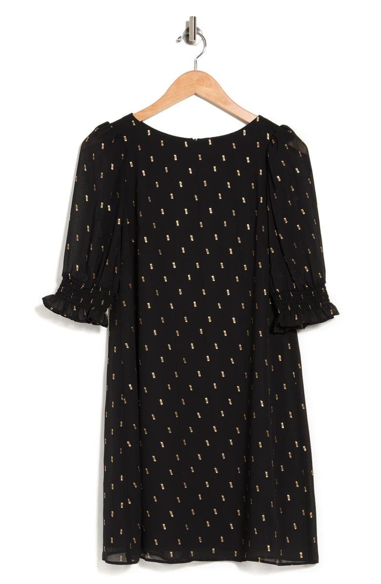 Eliza J Metallic Print Ruffle Cuff Shift Dress, Alternate, color, Blk Gold