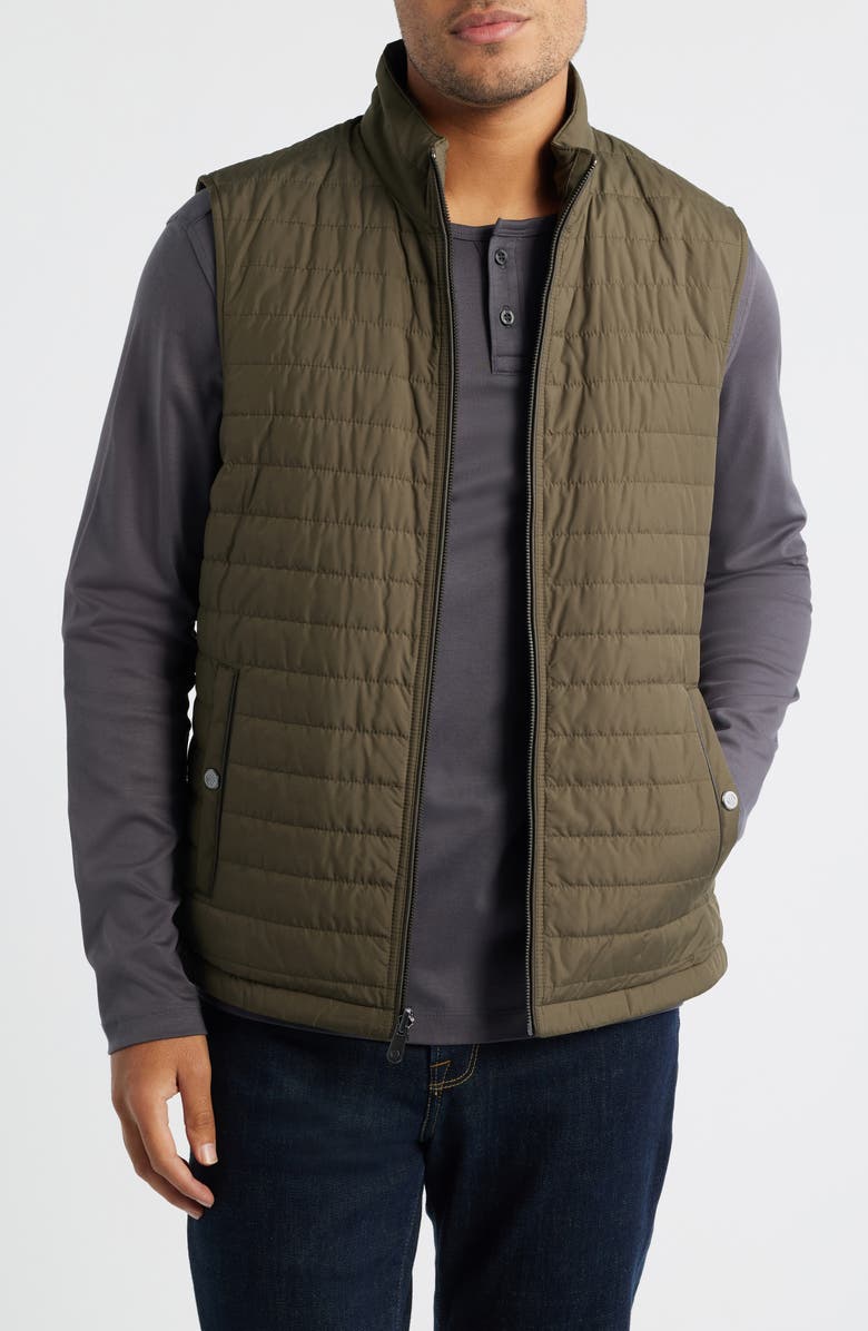 Johnston & Murphy Reversible Quilted & Knit Vest, Main, color, Olive/ Marled Olive