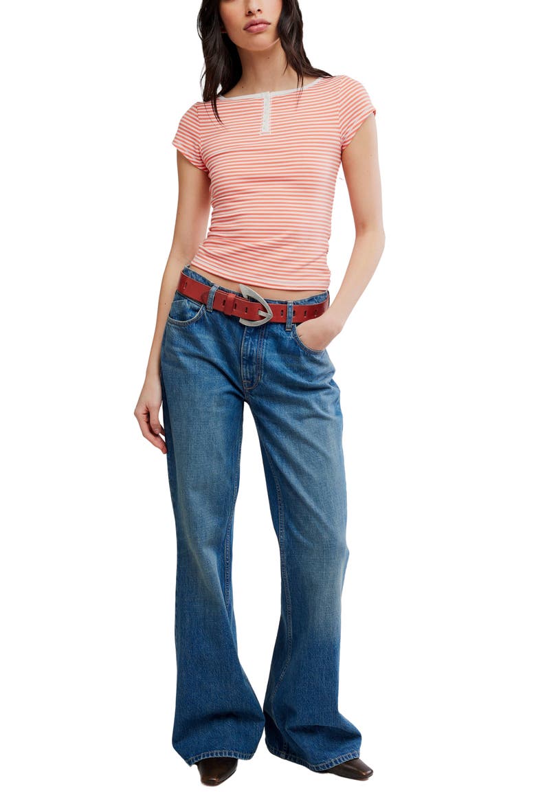 Morning Pages Striped Henley, Alternate, color, CORAL COMBO