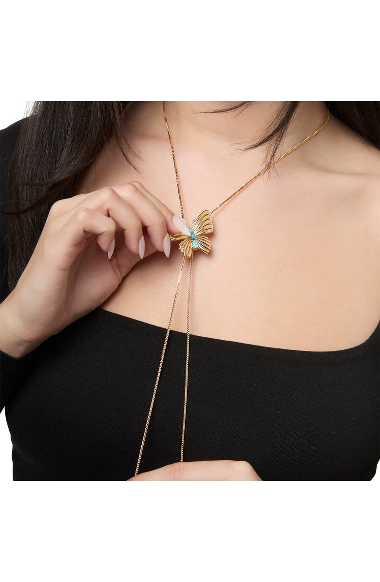 Jessica Simpson Gold-Tone Butterfly Y-Lariat Necklace with Green Crystal, Alternate, color, Gold