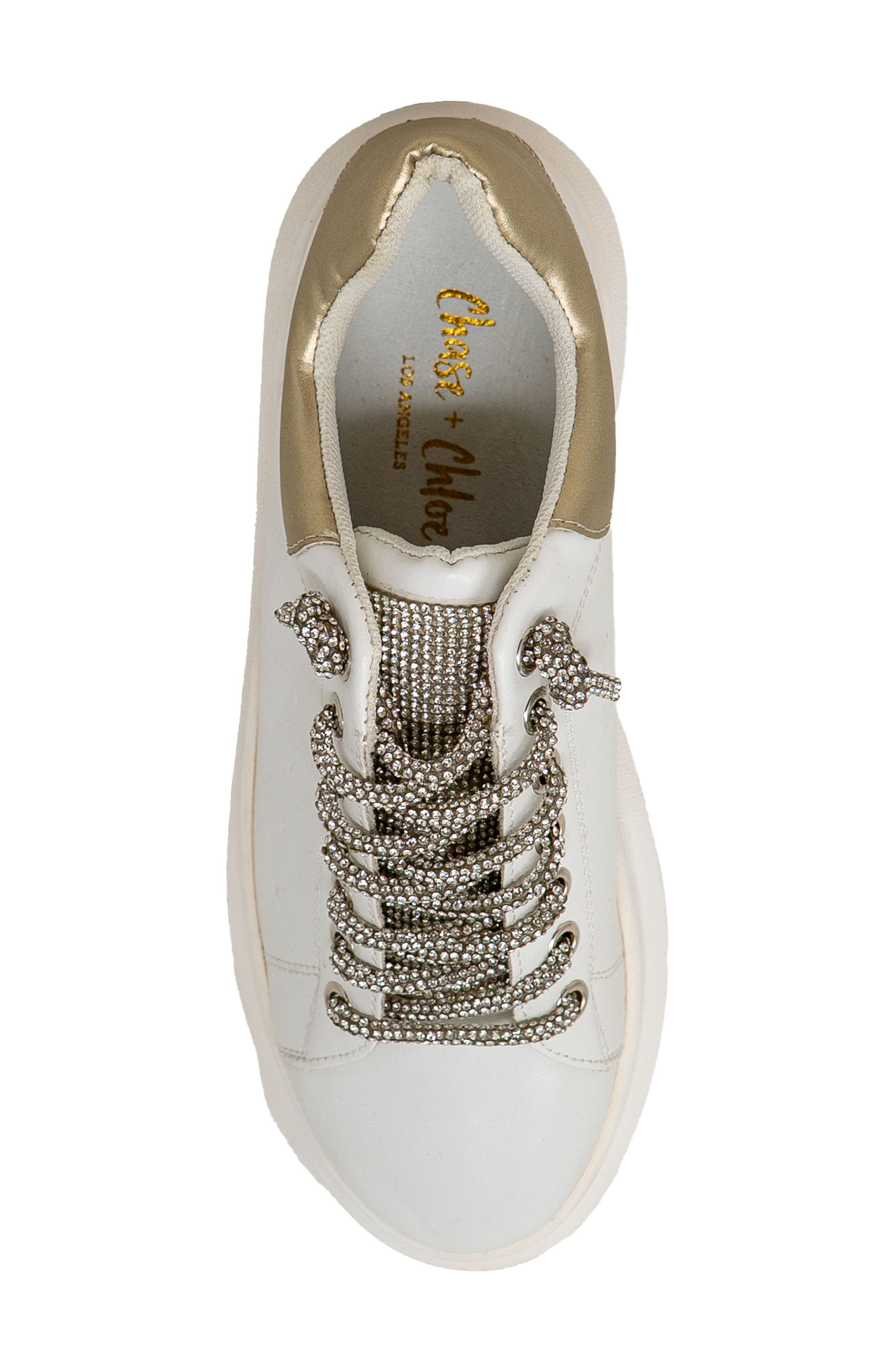 Rhinestone Faux Leather Platform Sneaker, Alternate, color, WHITE/GOLD