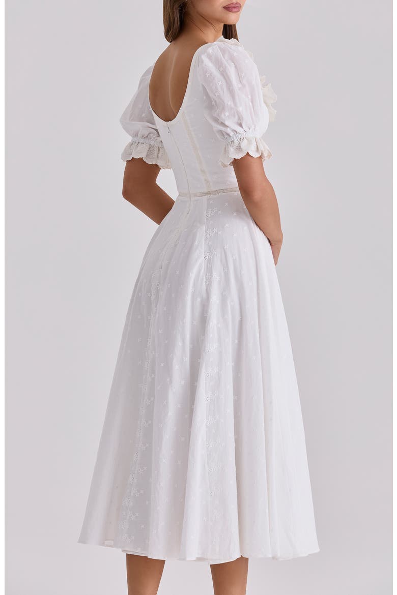 Bella Puff Sleeve Broderie Anglaise Cotton Midi Dress, Alternate, color, WHITE