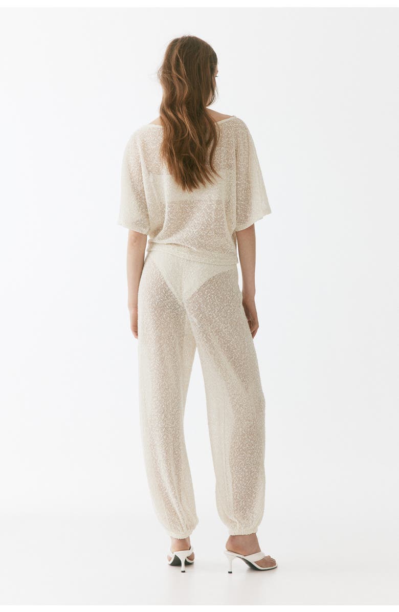 H&M Glittery Knitted Trousers, Alternate, color, Cream