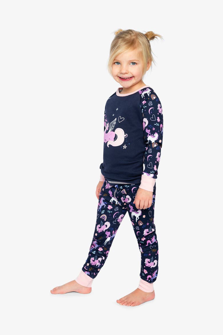 Unicorn Organic Cotton Top Pants Two Piece Pajama Set, Alternate, color, Purple Unicorn Print