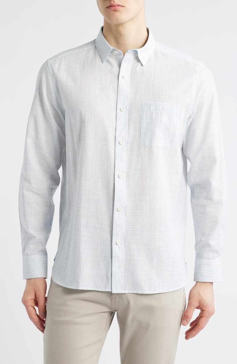 Johnston & Murphy Slub Button-Up Shirt, Main, color, Blue