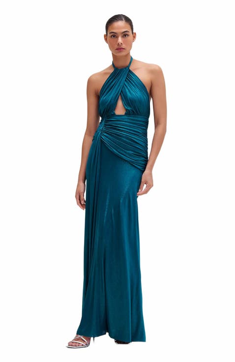 Metallic Jersey Halterneck Max