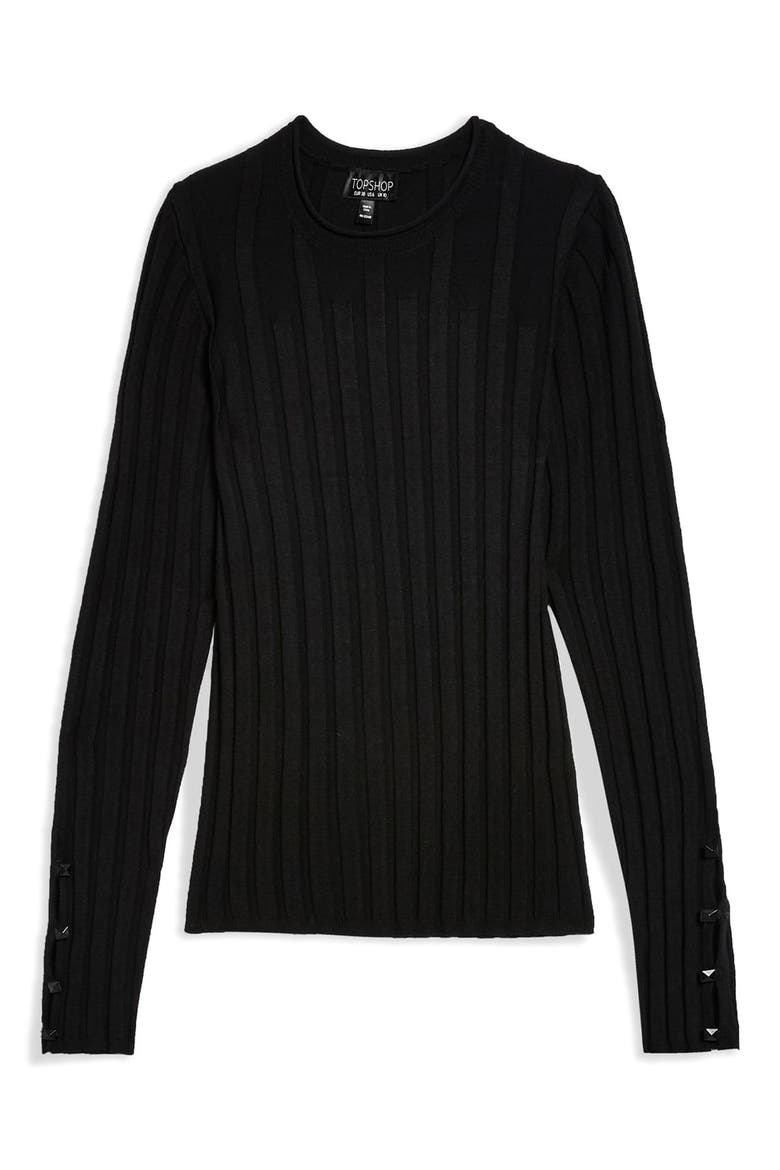 Popper Crew Sweater, Alternate, color, BLACK