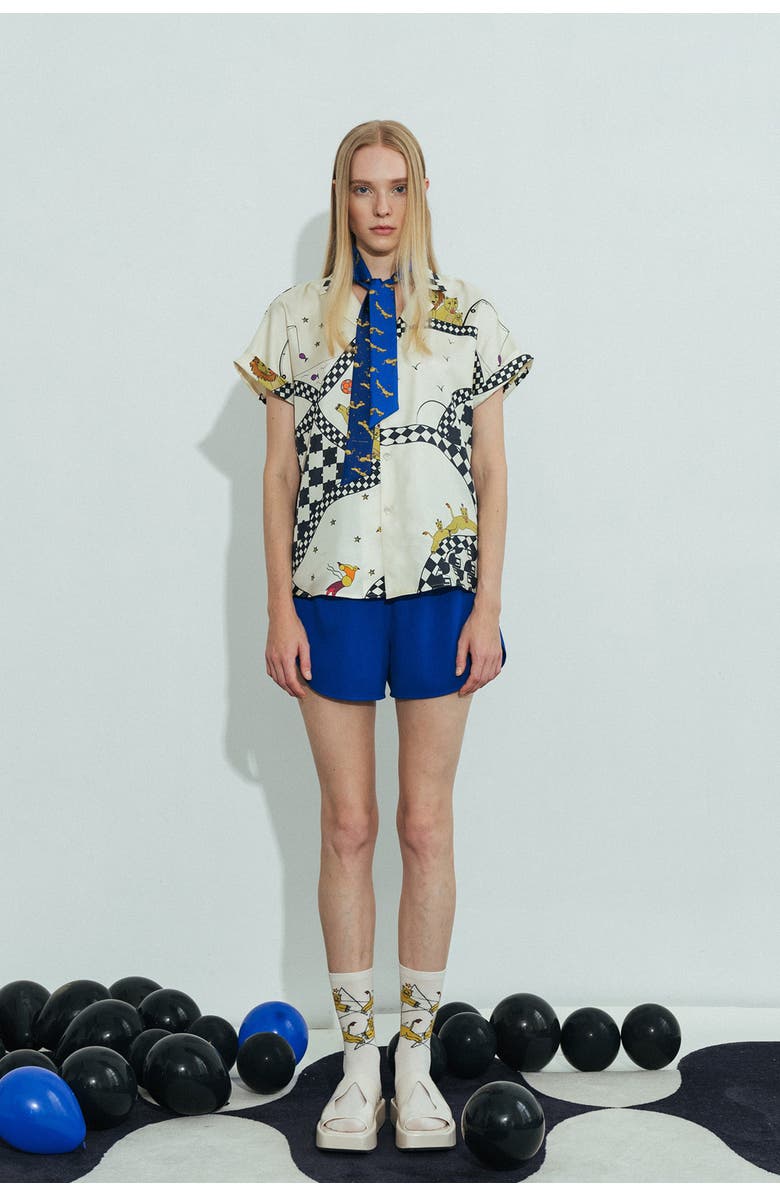 Lost Pattern "Journey" Silk Twill Skinny Scarf by SHANTALL LACAYO, Alternate, color, Electric Blue