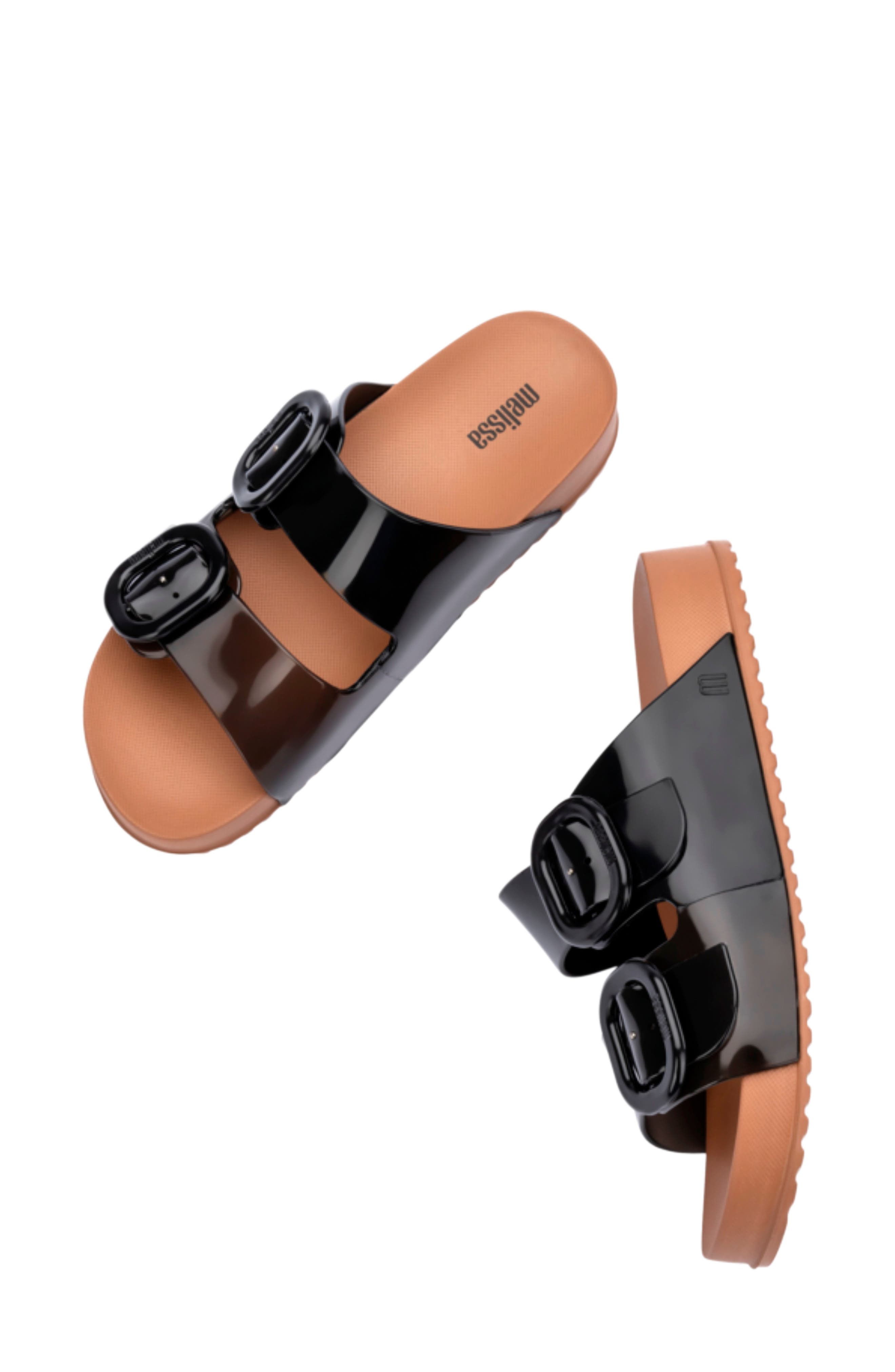 Cozy Buckle Slide Sandal, Alternate, color, BROWN/BLACK