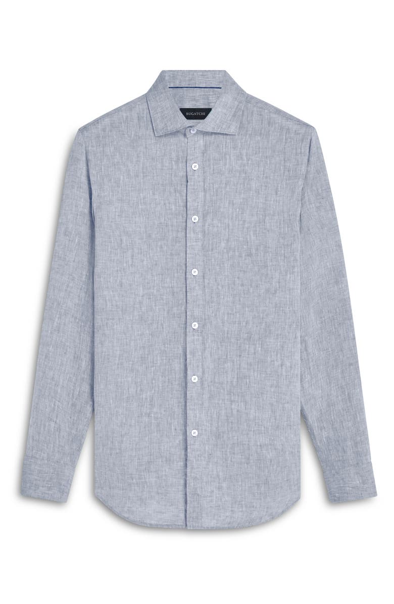 Bugatchi Axel Linen Button-Up Shirt, Alternate, color, Navy