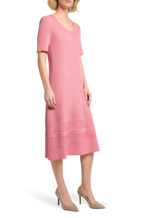 Misook A-line Ribbed Soft Knit Midi Dress In Pink