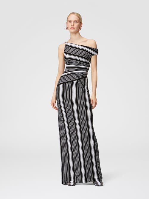 Missoni One-shoulder Striped Crochet-knit Cotton-blend Maxi Dress In Black & White