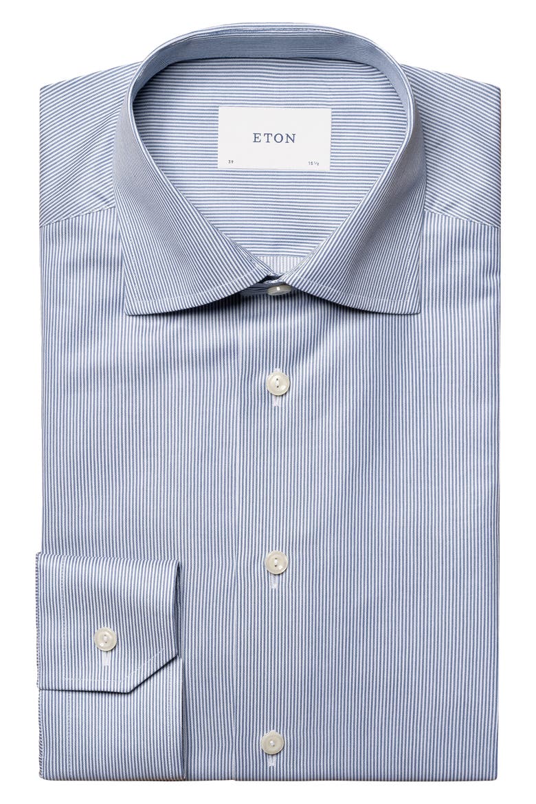 Contemporary Fit Pinstripe Cotton Twill Dress Shirt, Alternate, color, MEDIUM BLUE