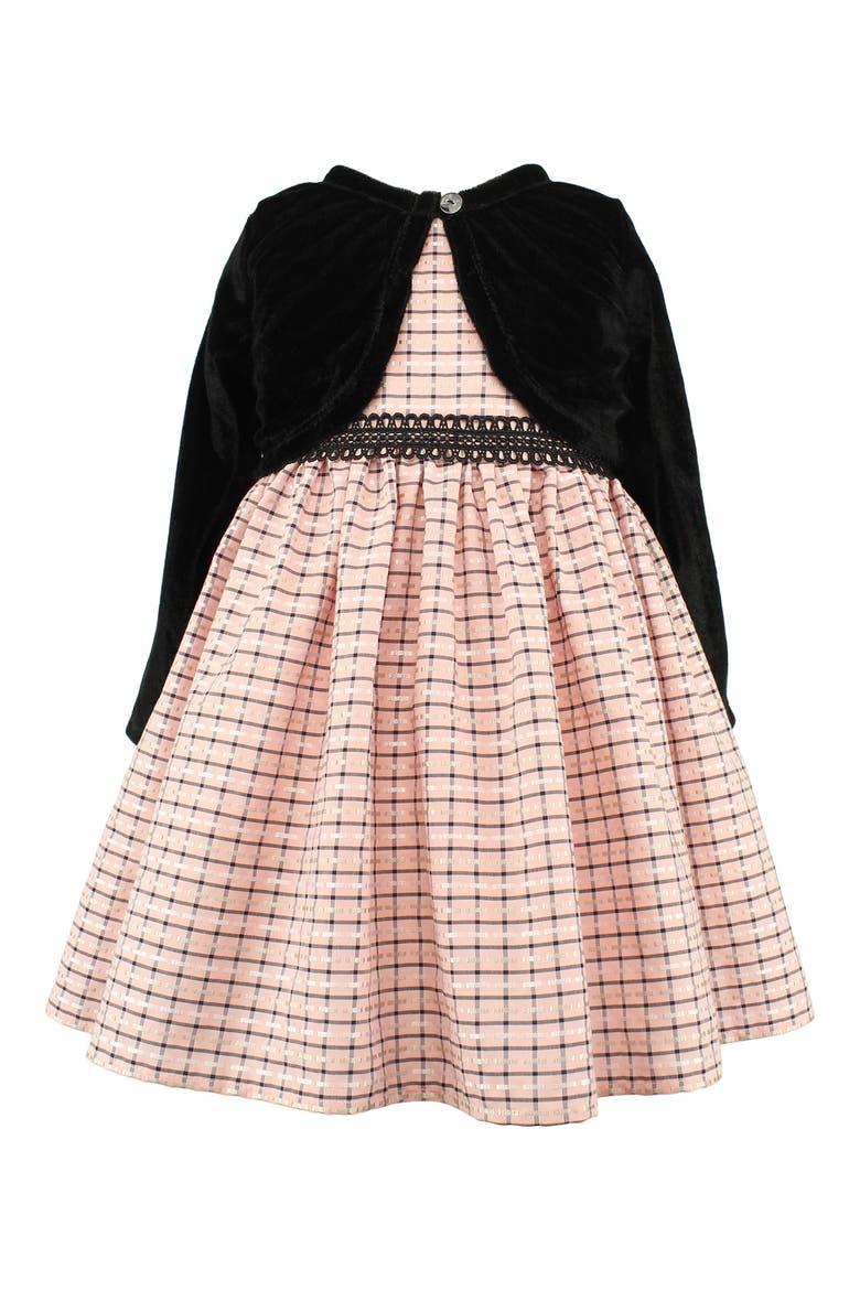 Kids' Mini Check Fit & Flare Dress With Bolero Jacket, Main, color, PEACH