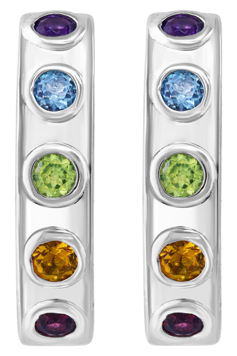 Sterling Silver Multistone Hoop Earrings, Alternate, color, SILVER