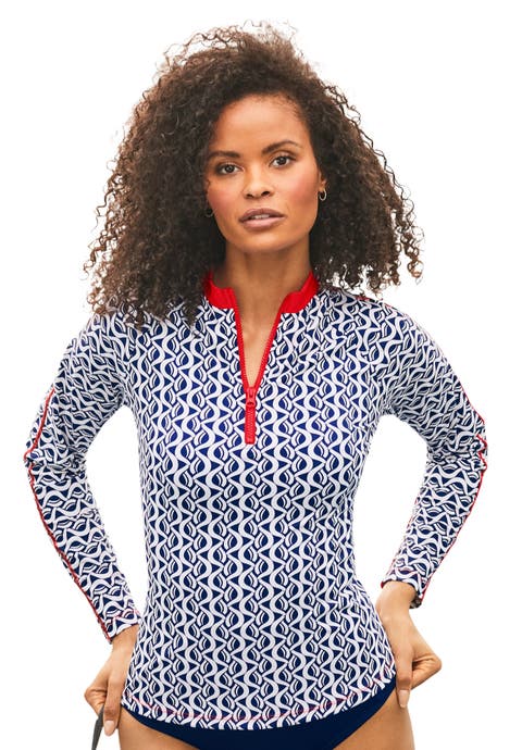 Chlorine Resistant Long Sleeve 1/4 Zip Swim Tee Rash Guard