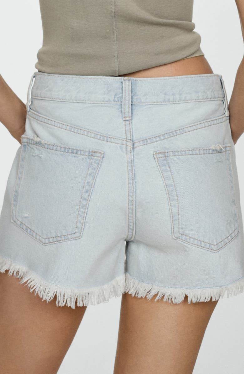 MANGO Frayed High Waist Denim Shorts, Alternate, color, Light Blue