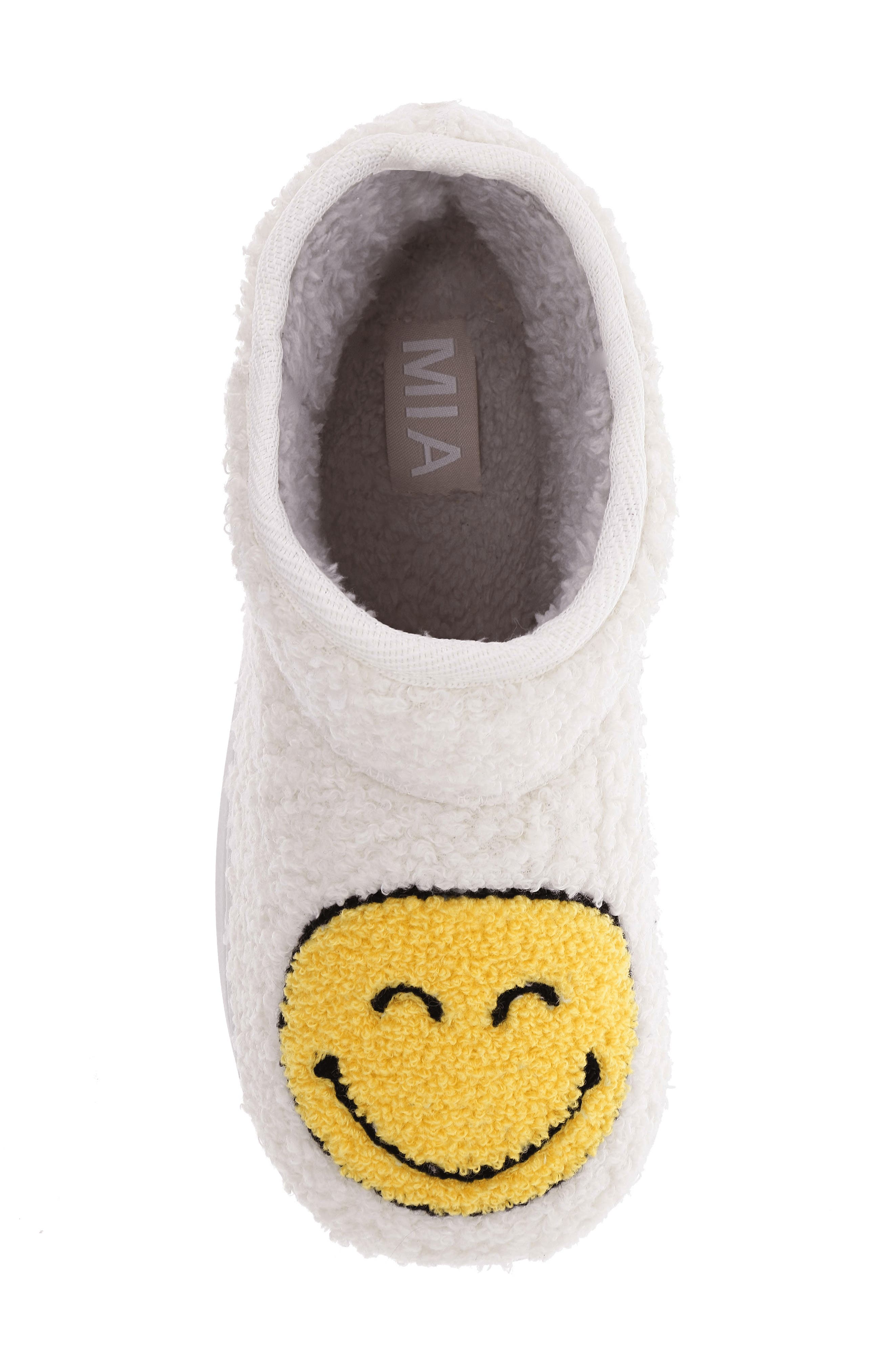 MIA Chill Smiley Faux Shearling Bootie Slipper, Alternate, color, Smile