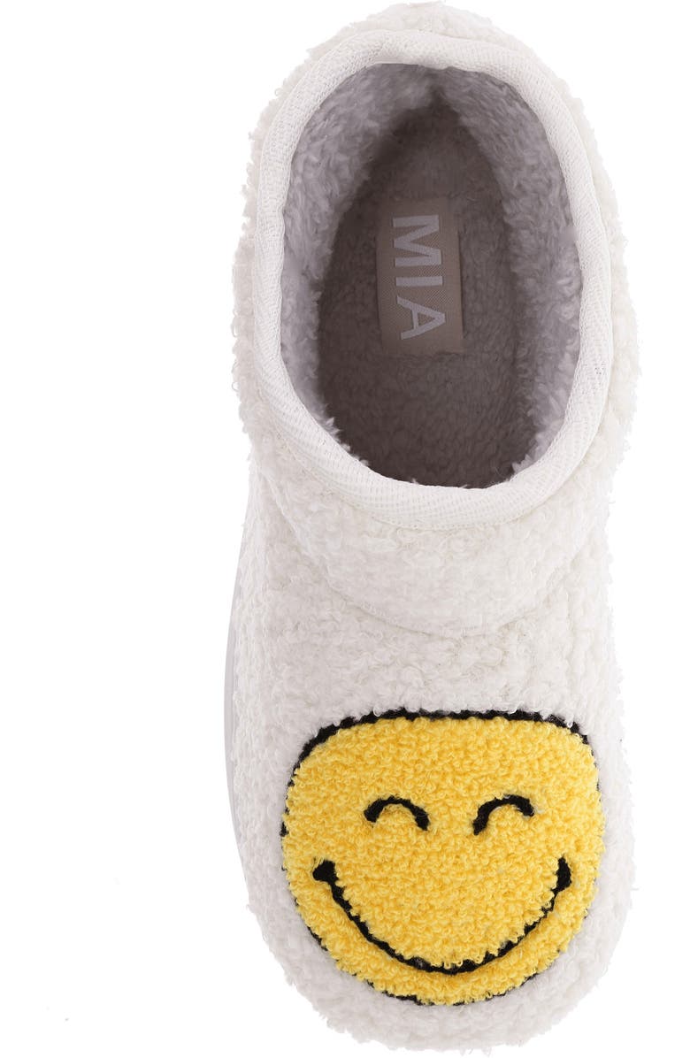 MIA Chill Smiley Faux Shearling Bootie Slipper, Alternate, color, Smile