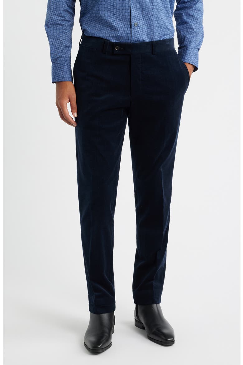 Palmer Navy Flat Front Cotton Stretch Corduroy Pants, Main, color, NAVY