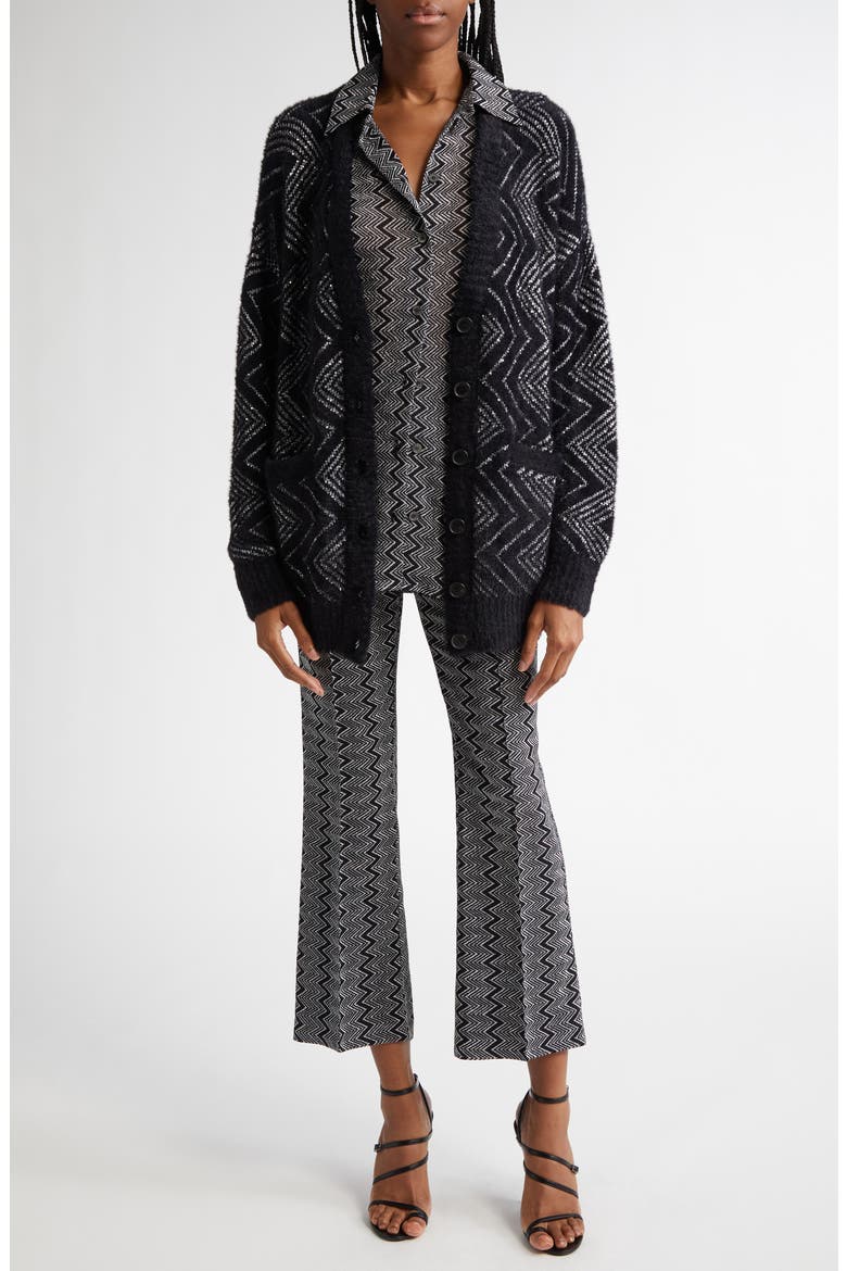 Oversize Sequin Embellished Zigzag Cardigan, Alternate, color, BASE BLACK AND ZIGZAG WHITE