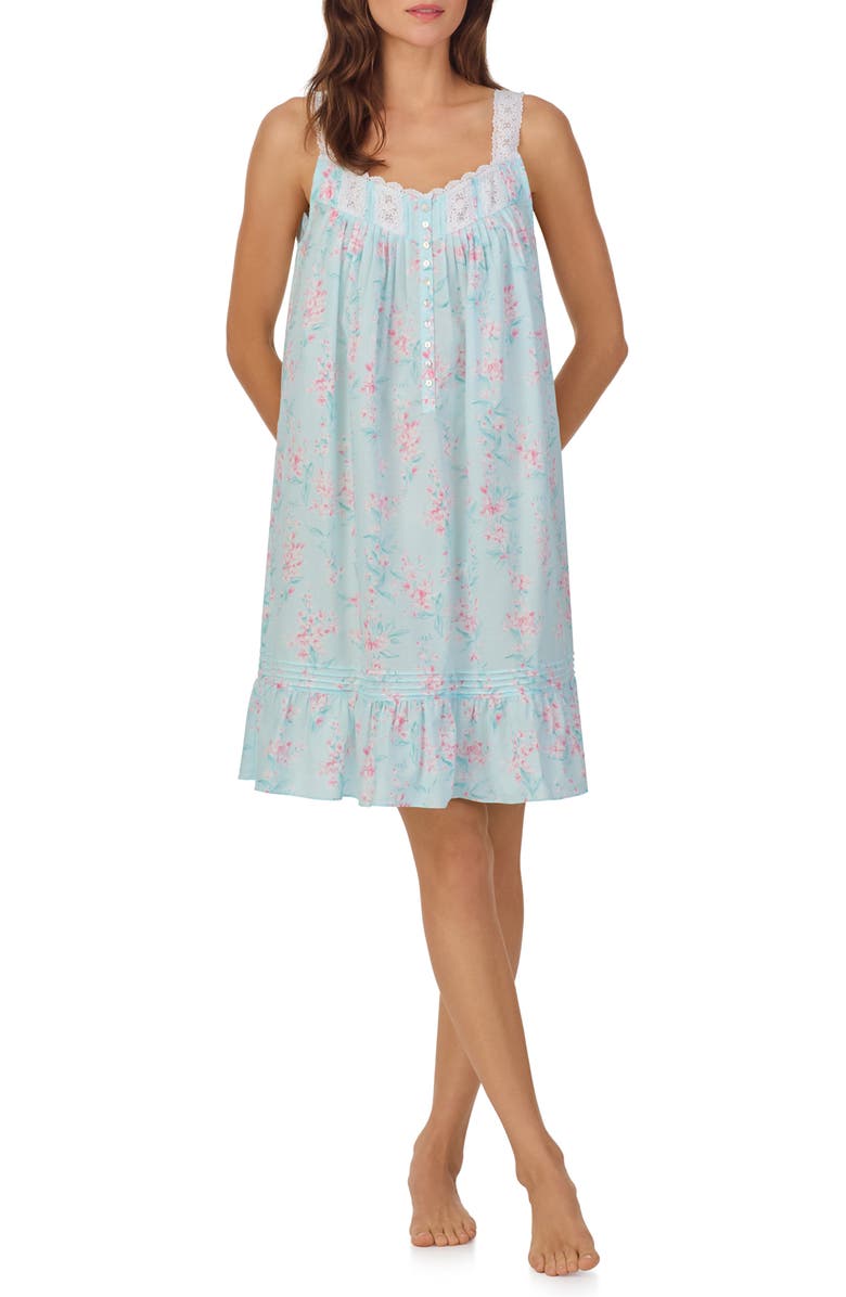 Eileen West Floral Sleeveless Short Jersey Chemise, Main, color, 