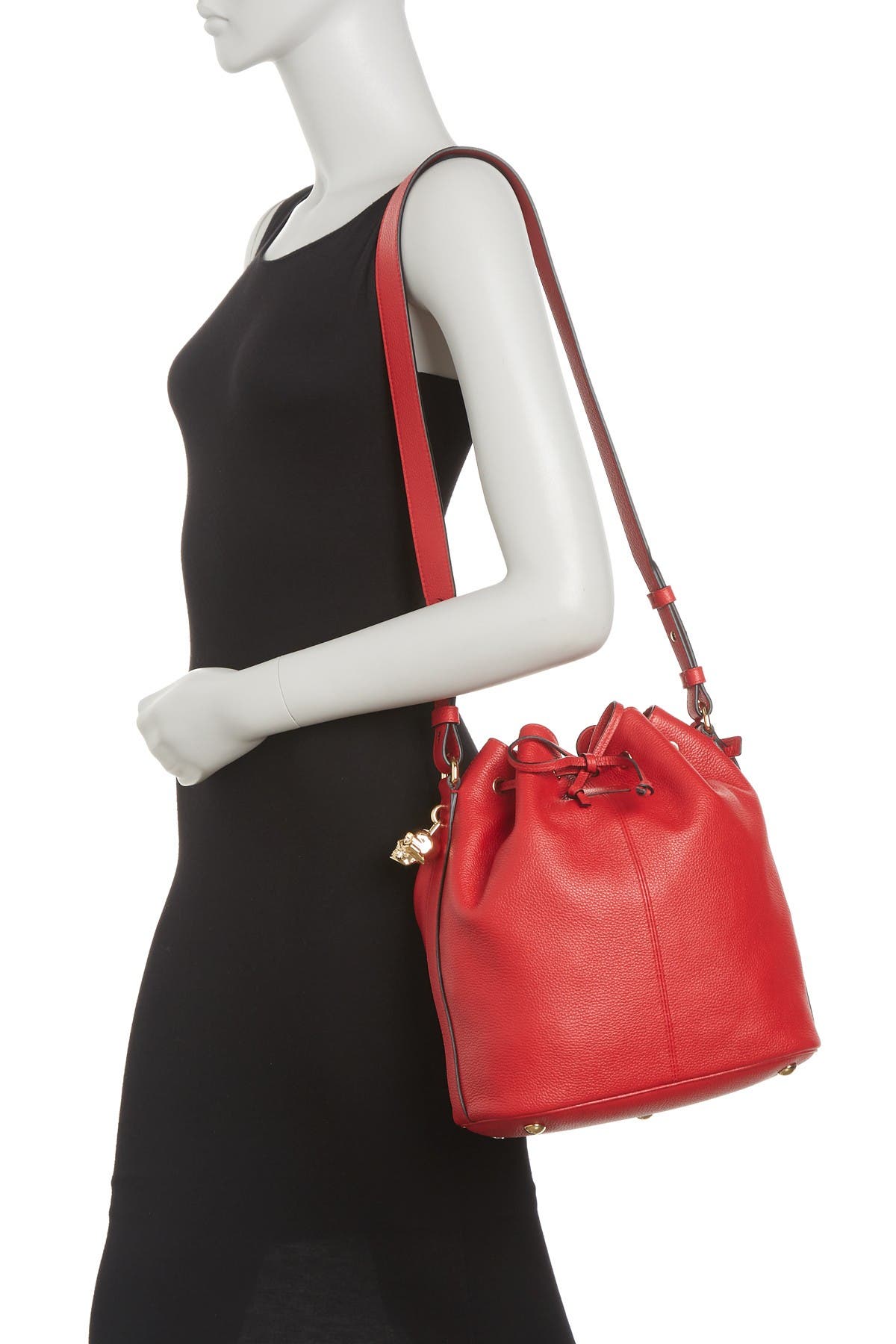 McQueen Padlock Skull Leather Bucket Bag, Alternate, color, 