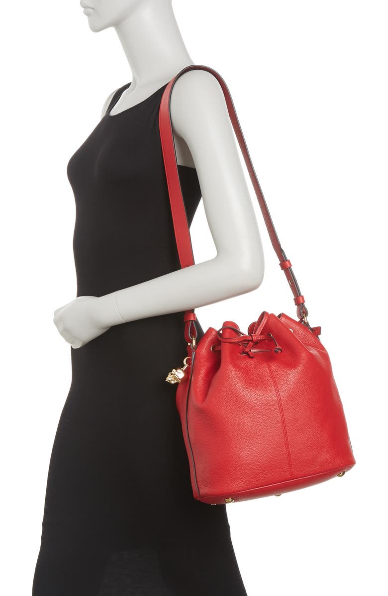 McQueen Padlock Skull Leather Bucket Bag, Alternate, color,