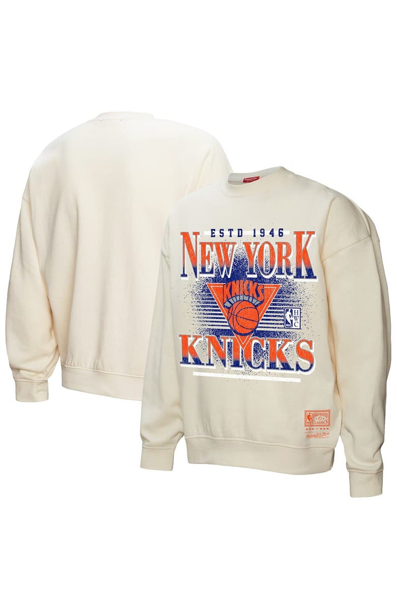 Mitchell & Ness Women's Mitchell & Ness Cream New York Knicks Oversprayed Pullover Sweatshirt, Main, color, Cream