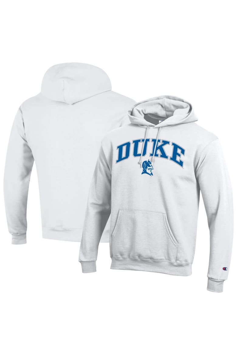 Men's Champion  White Duke Blue Devils Arch Over Logo Pullover Hoodie, Alternate, color, White