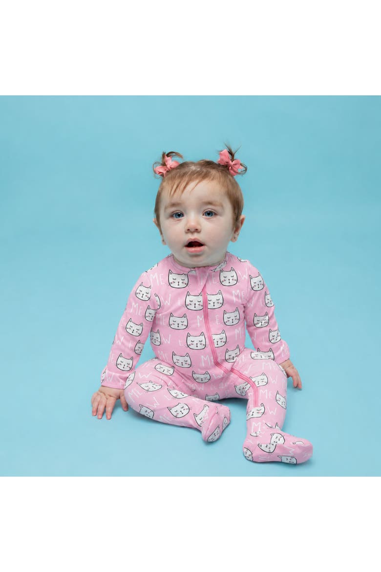Modal Zip Footie in Pink Cats, Alternate, color, Pink