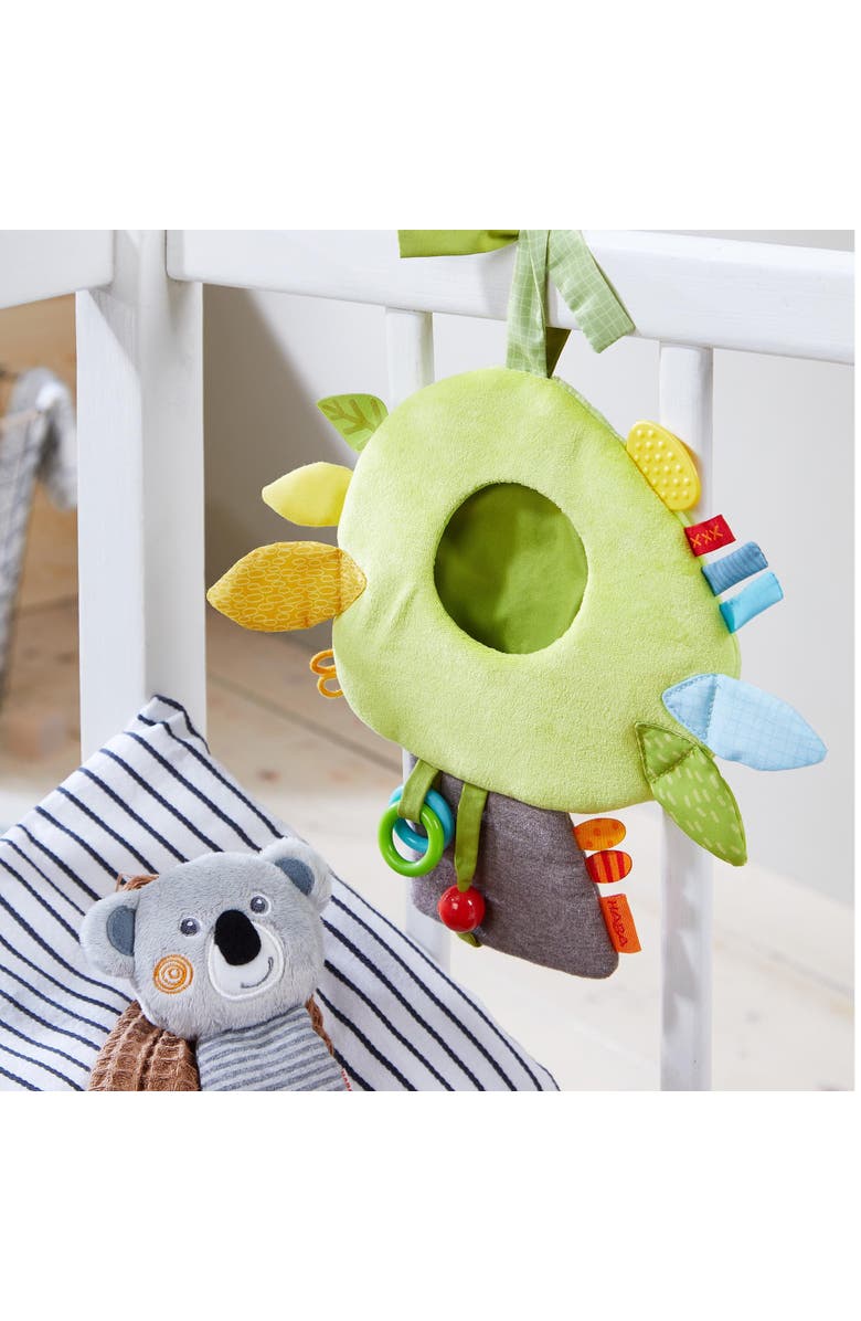 HABA Koala Hanging Toy for Babies, Stroller and Car Seat Toy - Interactive Plush Activity Center with Rattle, Crinkle, Taggies for Babies, Alternate, color, Yellow Multi